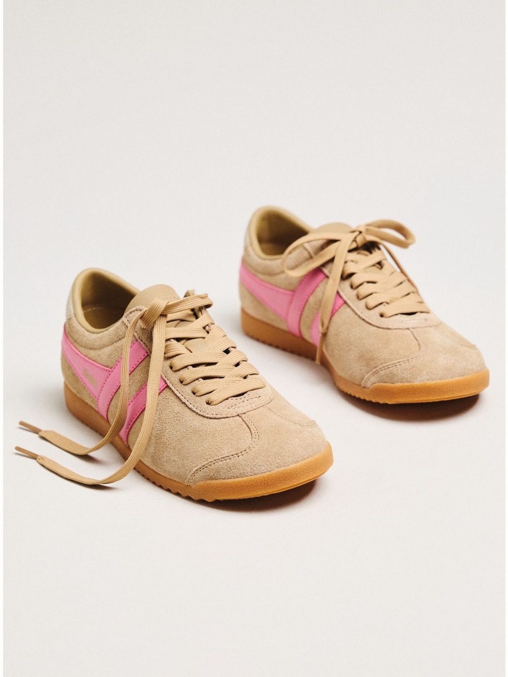 Gola exclusive bullet pure sneaker Beige Suede Sneakers with Pink Stripes - Picture 2 of 7